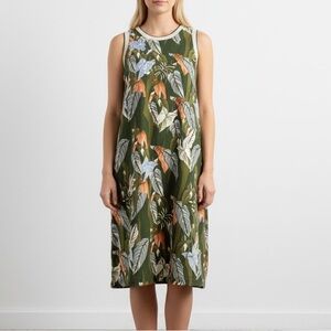 Marfinno Tropical Leaf Print Sleeveless Dress